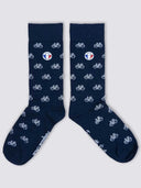 Chaussettes bleues vélos détail motif - Les Vélos confection française
