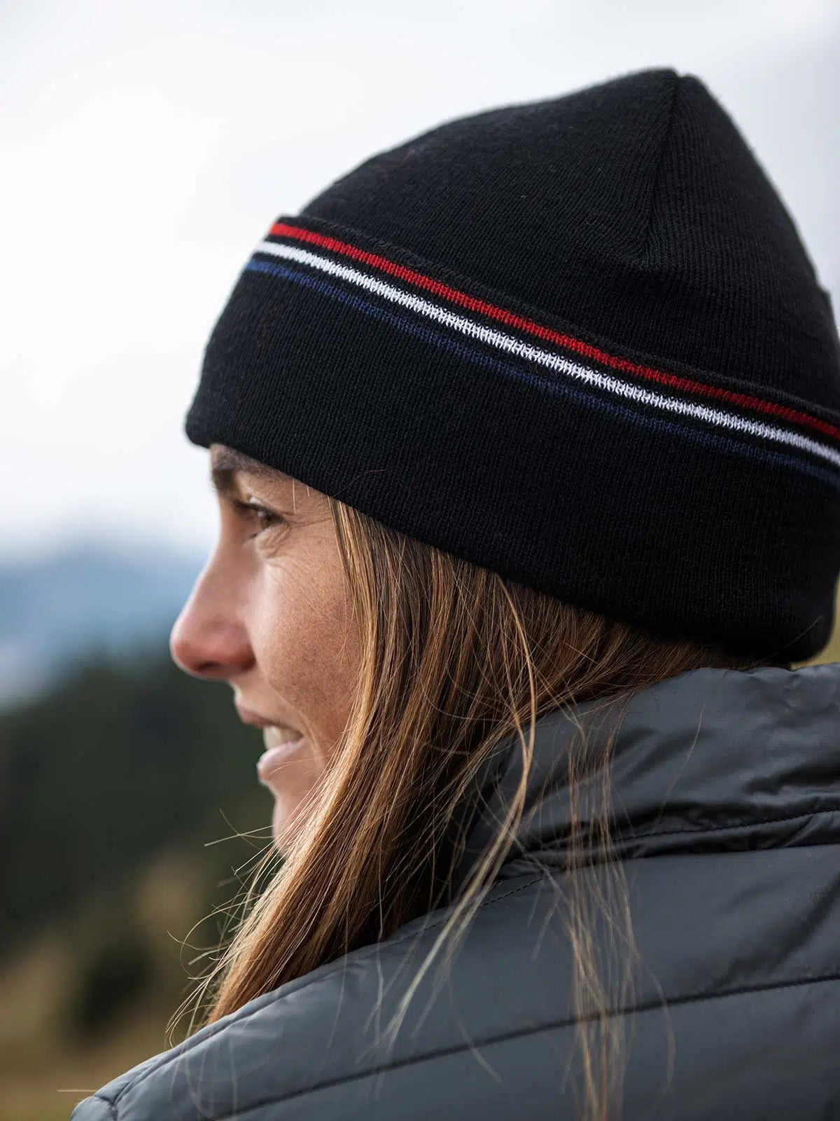 Bonnet noir détail liséré tricolore - Le Givré confection française