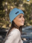 Bonnet bleu clair détail maille - L'Attachant confection française