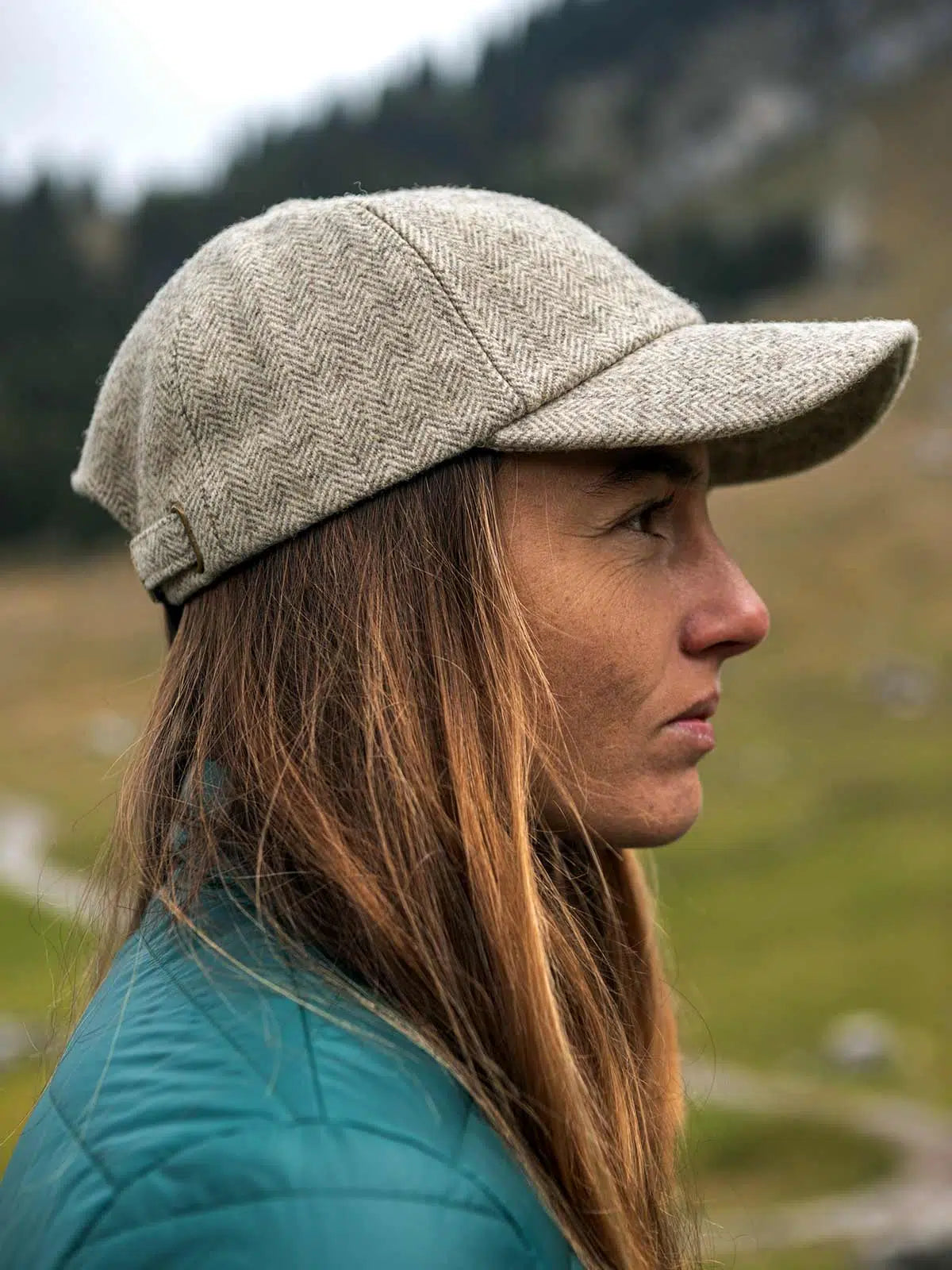 Casquette beige chevrons détail laine mérinos - La Raffinée confection française