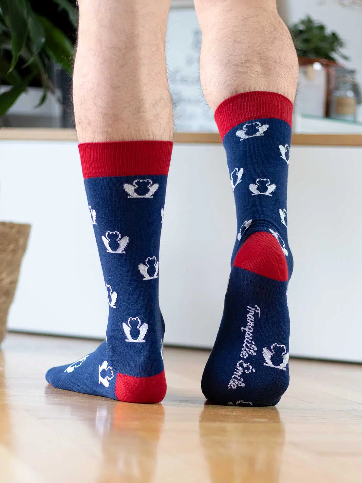 Chaussettes bleues grenouilles portées - Les Grenouilles Tranquille Emile