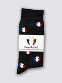 Chaussettes noires grenouilles détail motif tricolore - Les Grenouilles confection française