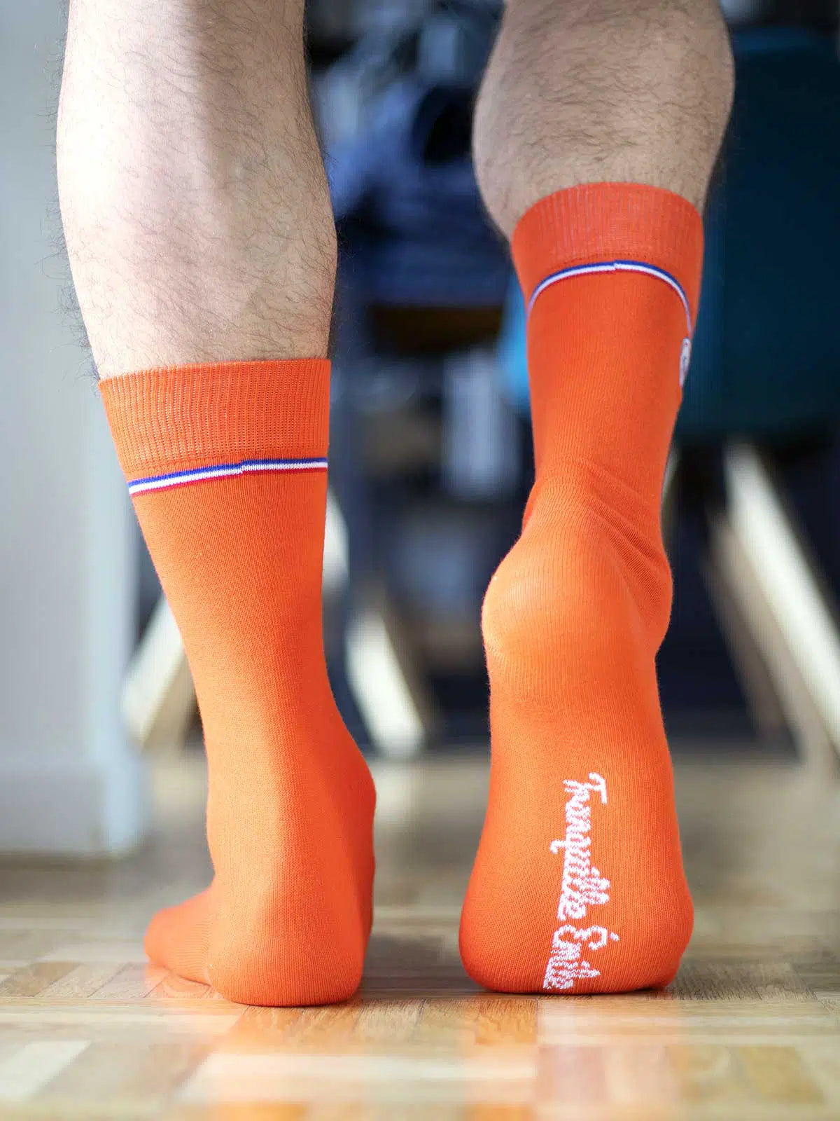 Chaussettes orange détail liséré tricolore - Les Unies confection française