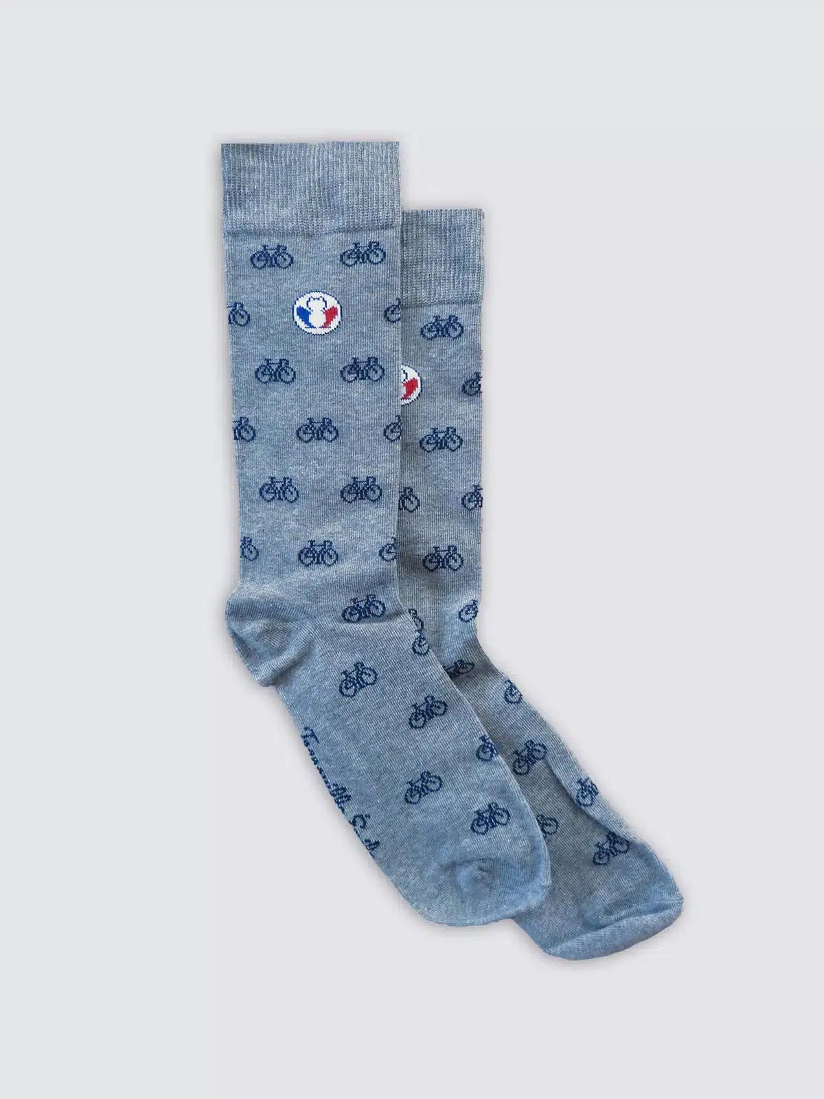 Chaussettes grises vélos détail motif - Les Vélos confection française