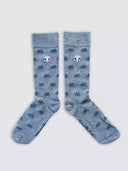Chaussettes grises à motifs vélos confectionnées en France - Les Vélos vue de face