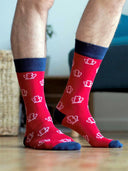 Chaussettes rouges grenouilles détail motif - Les Grenouilles confection française