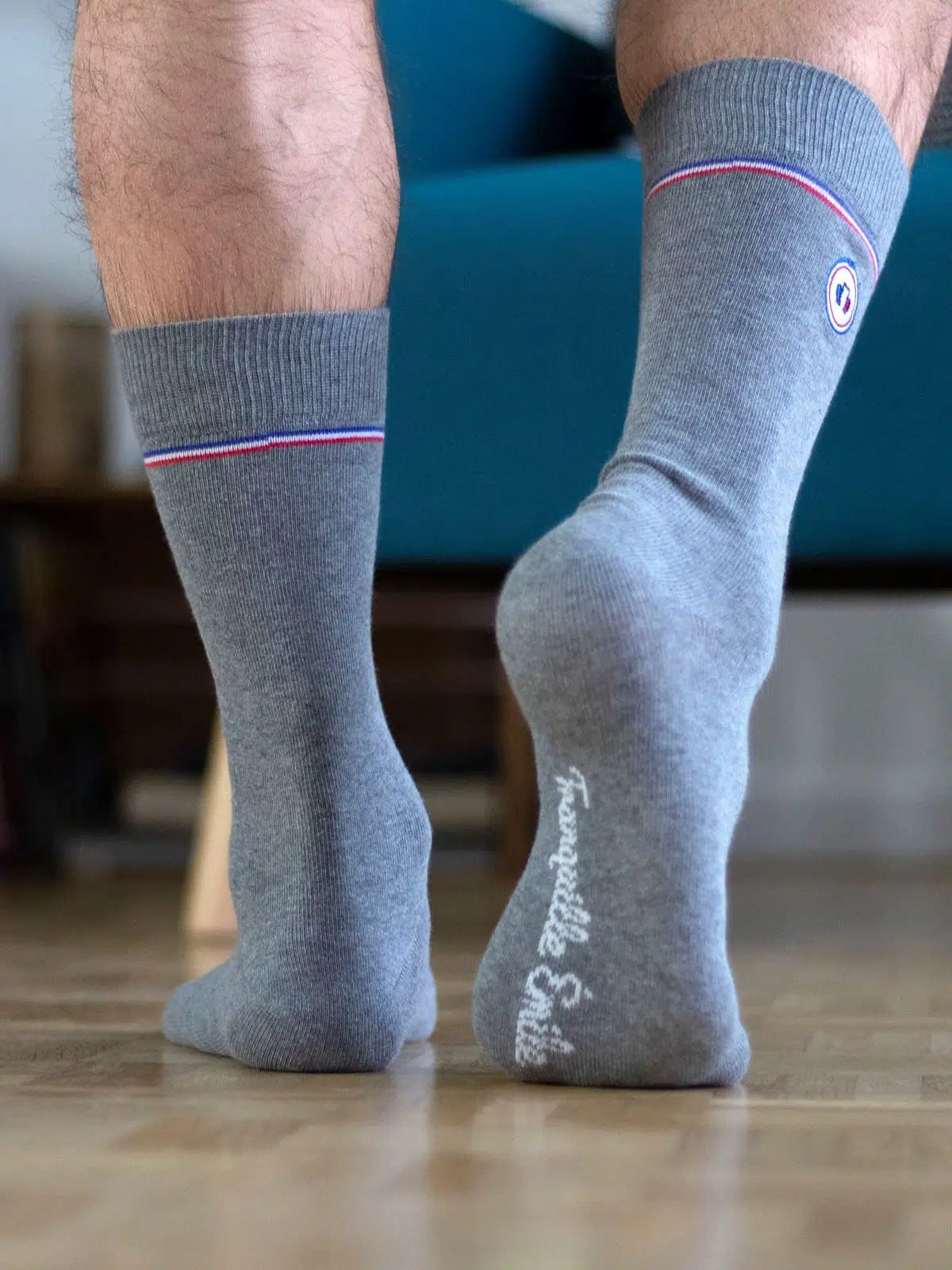 Chaussettes grises unies confectionnées en France - Les Unies vue de face