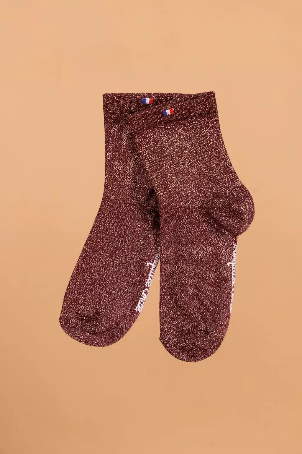 Chaussettes femme bordeaux paillettes portées - Les Paillettes Tranquille Emile