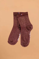 Chaussettes femme bordeaux paillettes portées - Les Paillettes Tranquille Emile