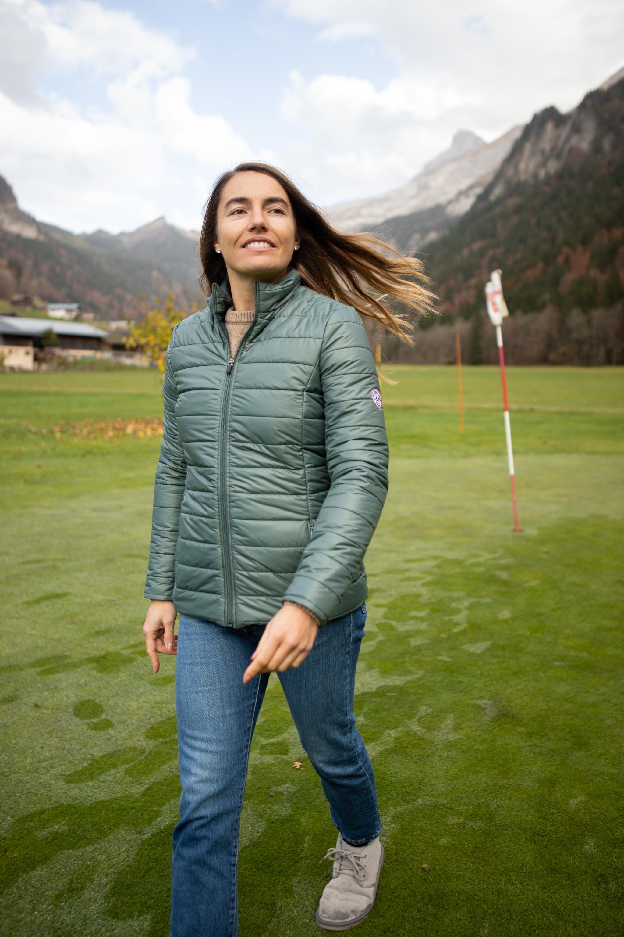 Doudoune sans manches femme vert d'eau OFG confectionnée en France - L'Incomparable vue de face