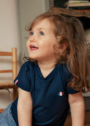 T-shirt enfant bleu détail - Le petit Authentique confection française