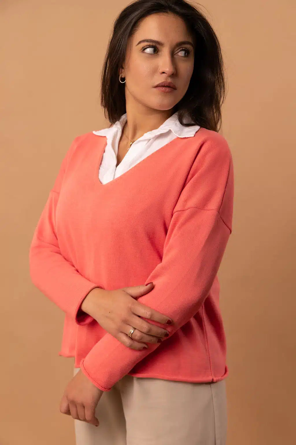 Pull femme rose en coton bio confectionné en France - Le Plaisant vue de face