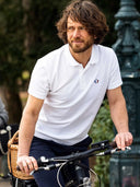 Polo homme blanc en coton piqué confectionné en France - L'Élégant vue de face