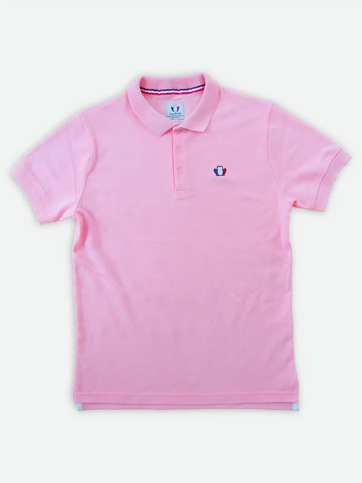 Polo homme rose en coton piqué confectionné en France - L'Élégant vue de face