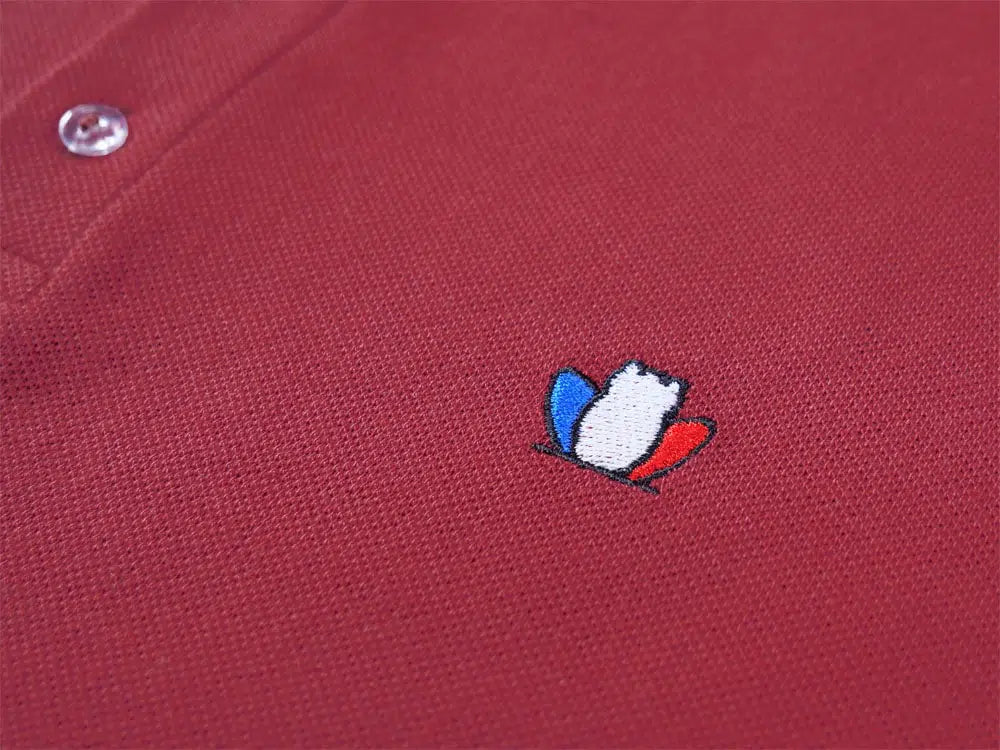 Polo femme bordeaux détail col - L'Élégant confection française