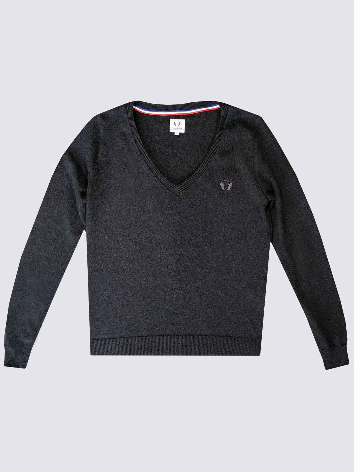 Pull femme noir en coton bio confectionné en France - Le Délicat vue de face