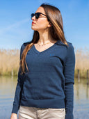 Pull femme bleu en coton bio confectionné en France - Le Délicat vue de face