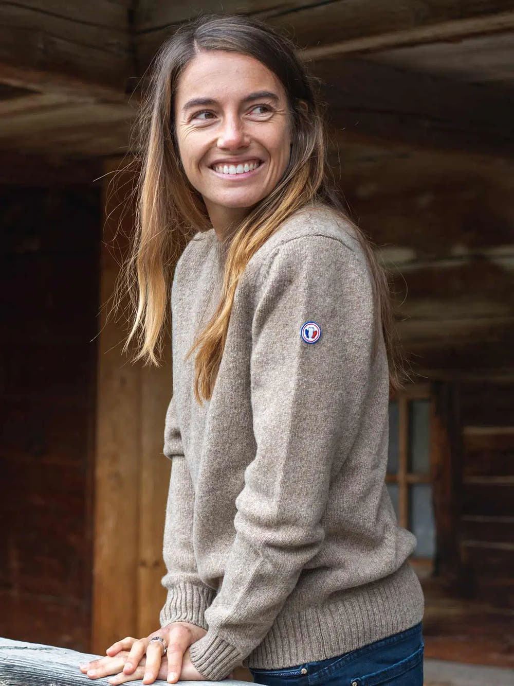 Pull en laine mérinos naturel porté