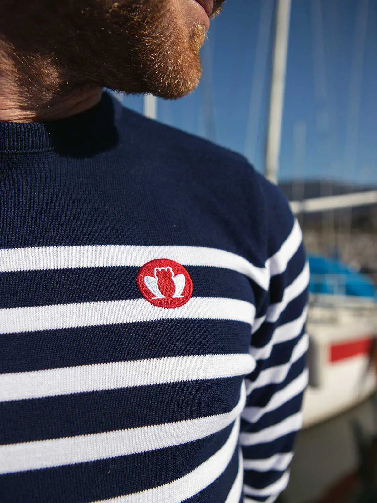 Pull marinière homme bleu porté - La Marinière Tranquille Emile