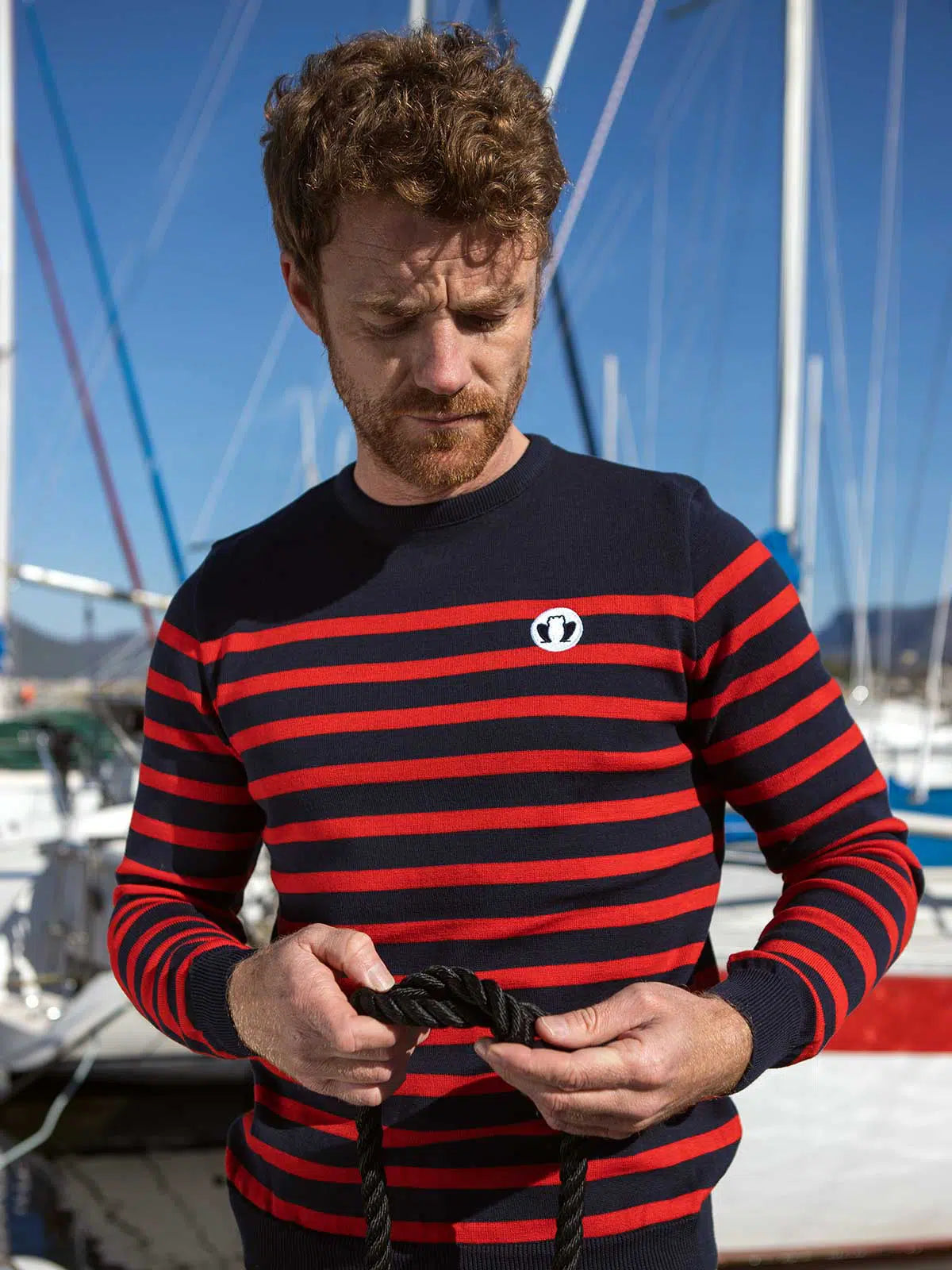 Pull marinière homme rouge détail rayures - La Marinière confection française