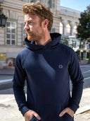 Sweat à capuche unisexe bleu marine en coton confectionné en France - Le Confortable vue de face