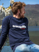 Sweat unisexe bleu marine détail sérigraphie - Tranquille Emile confection française