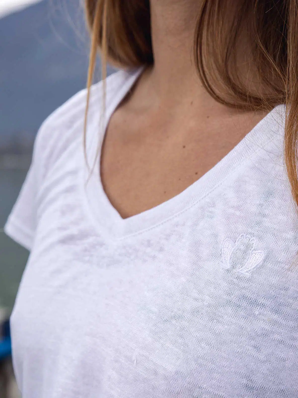 T-shirt femme blanc en lin détail matière - L'Indispensable confection française