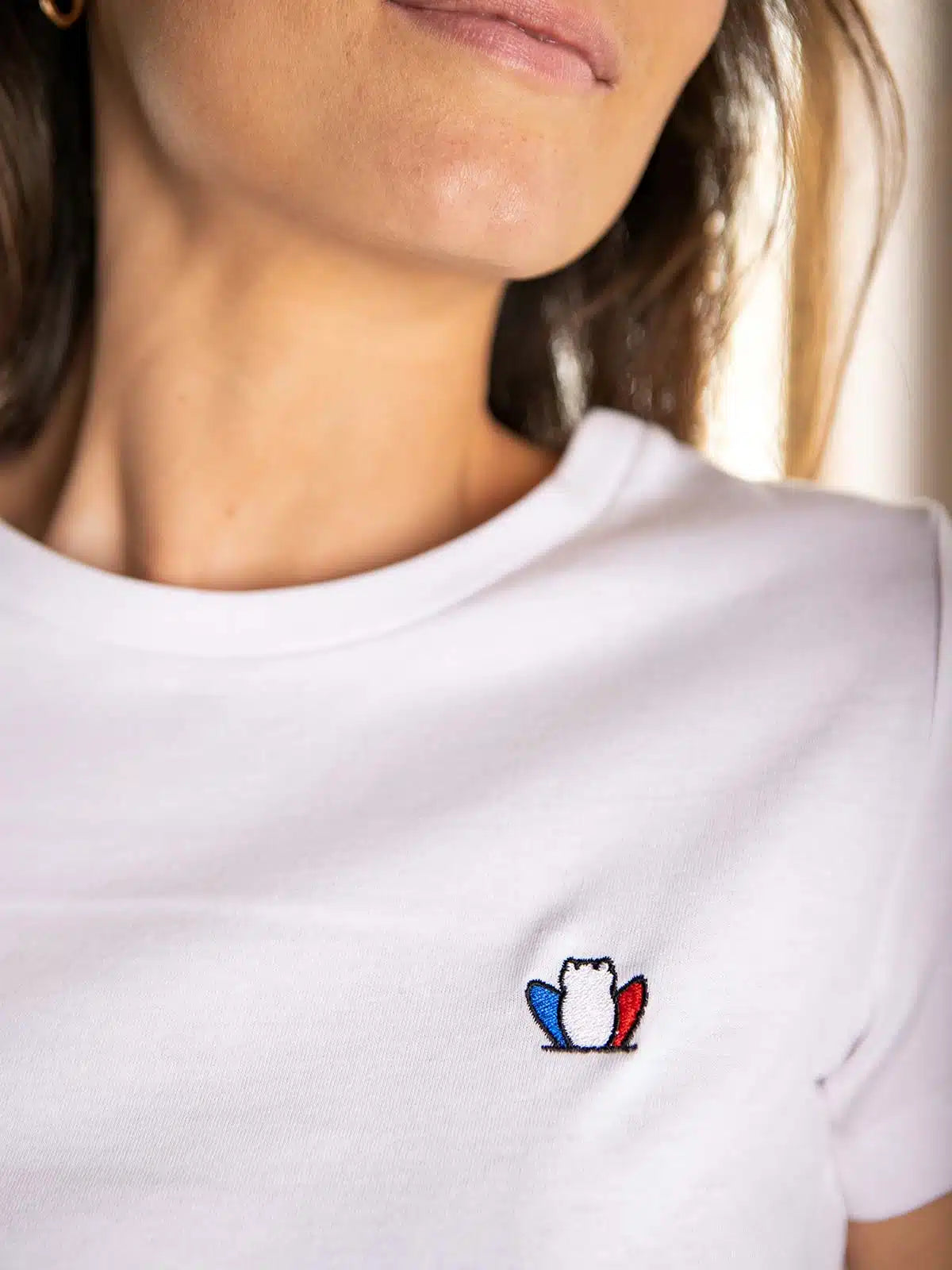 T-shirt femme blanc en coton détail col - L'Authentique confection française