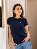 T-shirt femme bleu marine en coton confectionné en France - L'Authentique vue de face