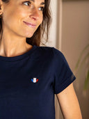 T-shirt femme bleu marine en coton détail - L'Authentique confection française