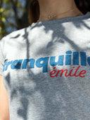T-shirt femme gris détail sérigraphie 3D - Tranquille Emile confection française
