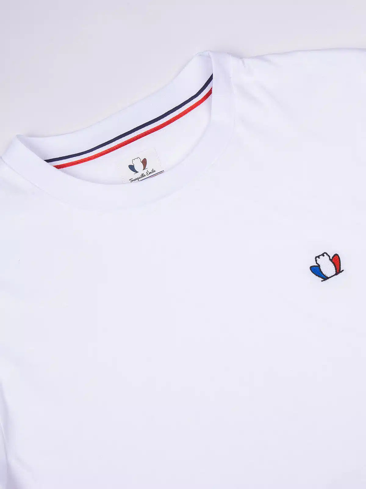 T-shirt homme blanc en coton détail col - L'Authentique confection française