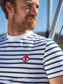 T-shirt marinière homme bleu en coton confectionné en France - Le Marin vue de face