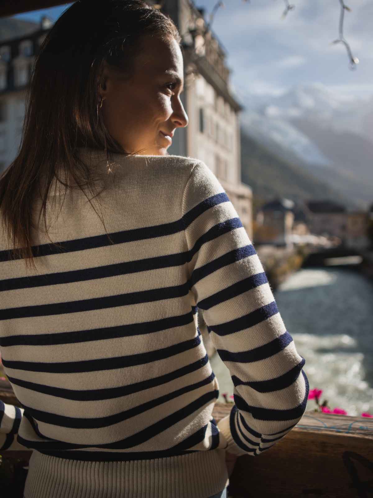 Pull femme rayé détail rayures mérinos - Le Navigateur confection française