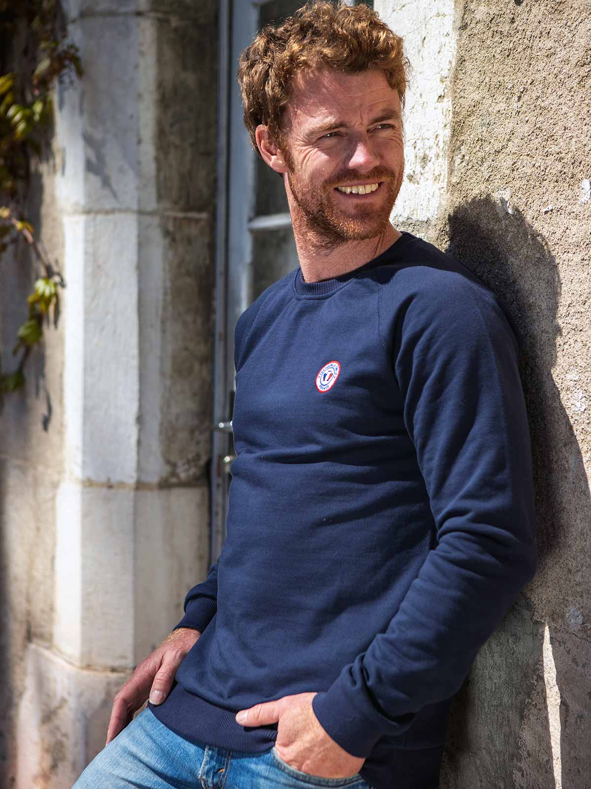 Sweat unisexe bleu marine cocarde détail broderie - La Cocarde confection française